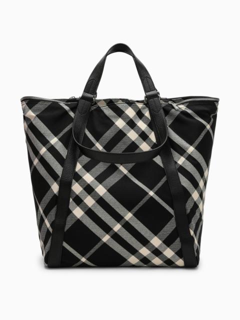Burberry Black/Calico Cotton Blend Tote Bag With Check Pattern