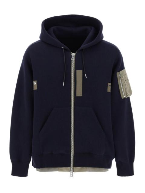 Sacai Full Zip Hoodie With Contrast Trims