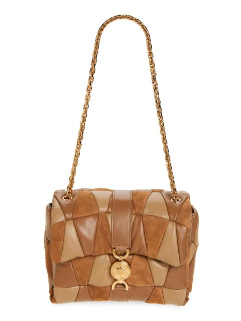 VERSACE Versace Kleio Medusa 95 Quilted Patchwork Suede Shoulder Bag in Brown Caramel Gold at Nordstrom