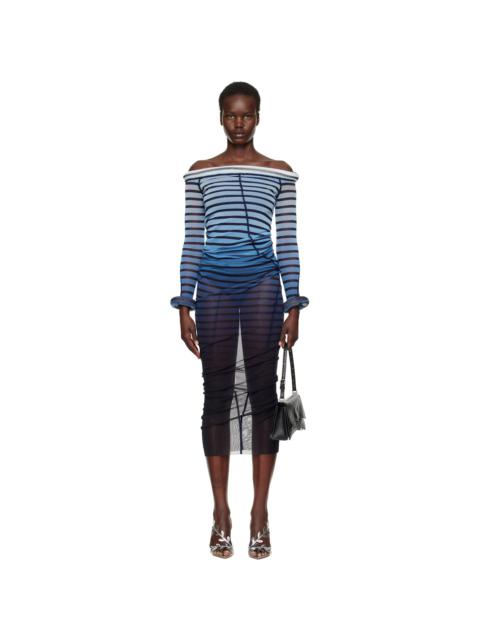 Jean Paul Gaultier Blue 'The 3D Striped" Maxi Dress