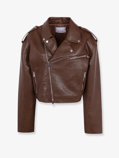 The Frankie Shop The Frankie Shop Daphne Faux Leather Biker Jacket Brown