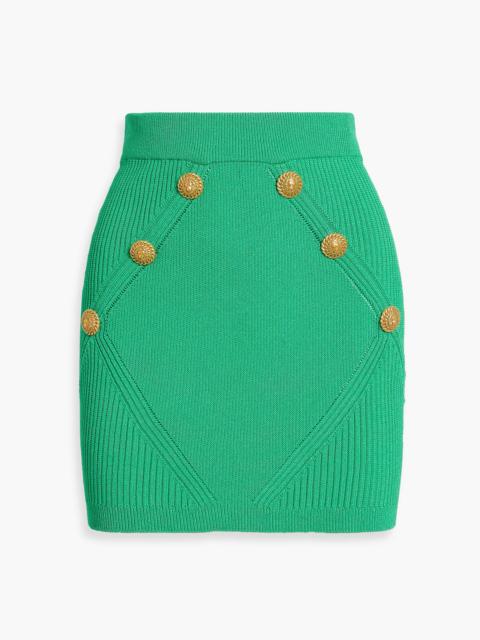 Balmain Embellished ribbed-knit mini skirt