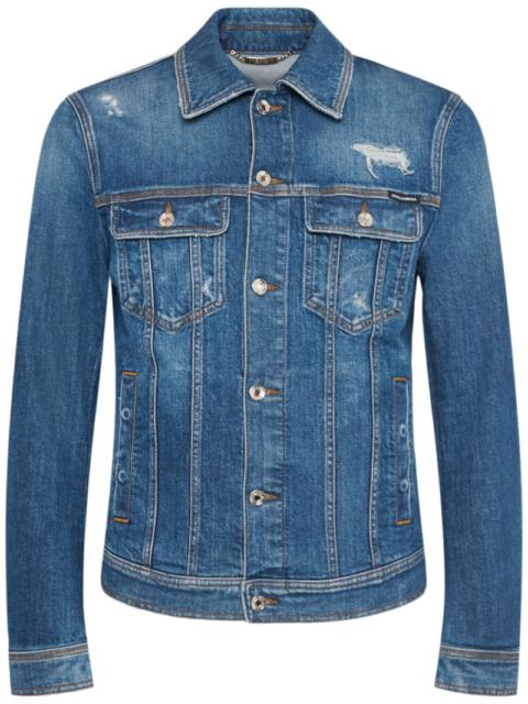 Distressed stretch cotton denim jacket