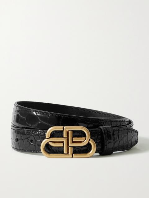 BALENCIAGA Bb Croc-effect Leather Waist Belt