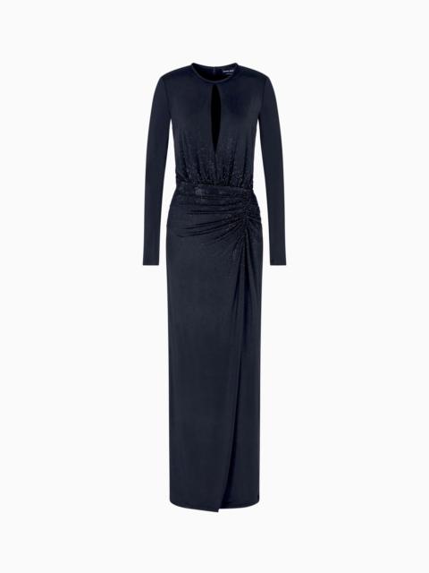 GIORGIO ARMANI LONG DRESS IN VISCOSE JERSEY WITH RHINESTONE EMBROIDERY