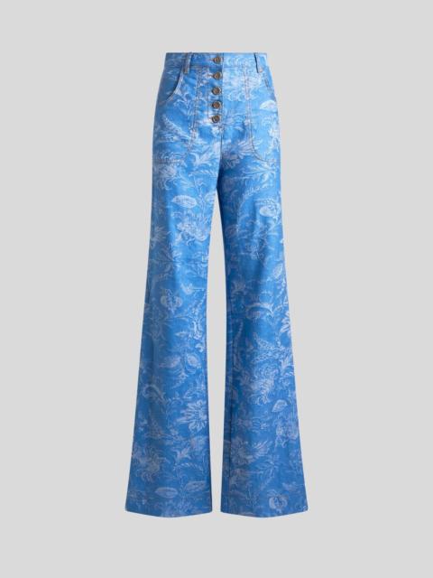 Etro FLARED COTTON AND LINEN JACQUARD DENIM JEANS WITH FLORAL MOTIF