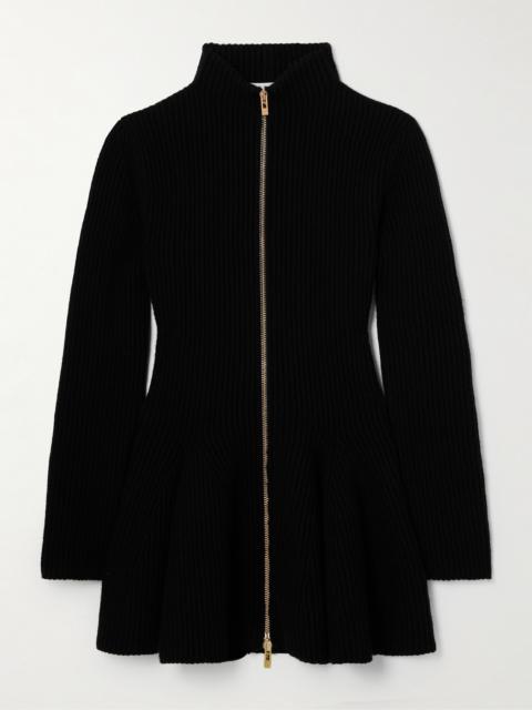 Alaïa Ribbed Wool And Cashmere-blend Peplum Cardigan