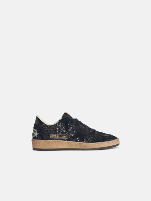 Golden Goose BALL-STAR' WOMAN IN BLACK GLITTER WITH BLACK SUEDE INSERTS