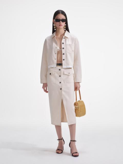 self-portrait Cream Denim Midi Skirt