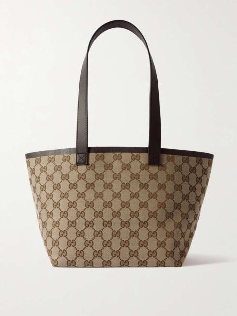 GUCCI Totissima leather-trimmed canvas-jacquard tote