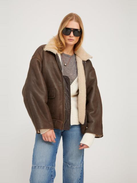 SPRWMN CHOCOLATE BEIGE LEATHER VINTAGE AVIATOR JACKET