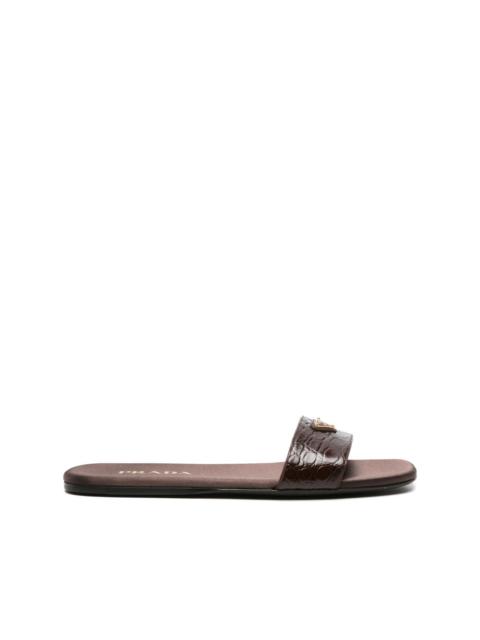 triangle-logo embossed-crocodile slides