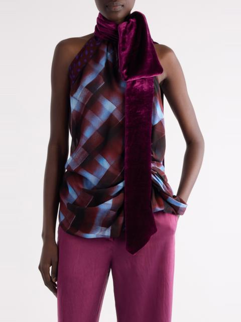 Dries Van Noten Dries Van Noten Cevira Spray Check Tie Neck Halter Top in Burgundy at Nordstrom