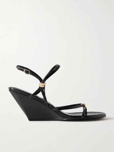 Proenza Schouler Coil Embellished Crinkled Glossed-leather Wedge Sandals