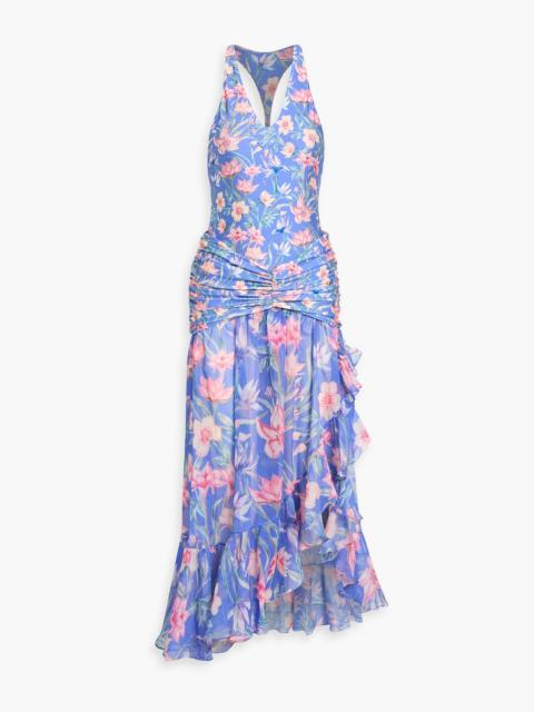 PatBO Amaryllis floral-print stretch-jersey and crepon midi dress
