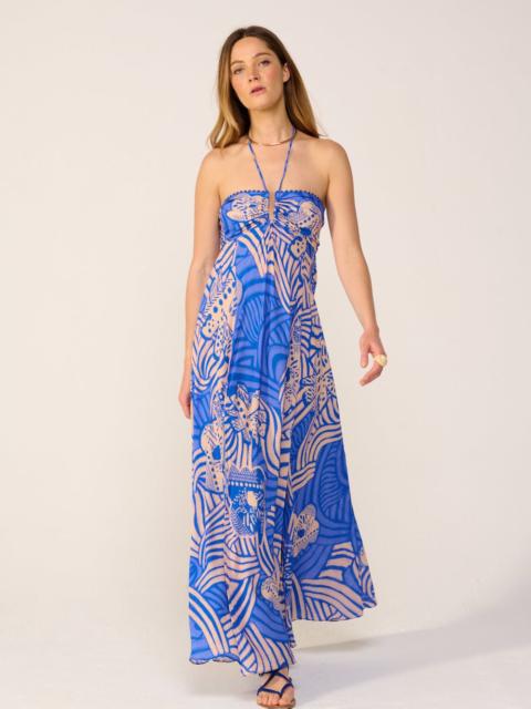 Poupette St Barth Long Dress Carla - Blue Japonism
