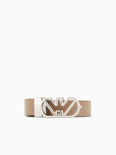 EMPORIO ARMANI Reversible belt in deer-print leather with eagle buckle