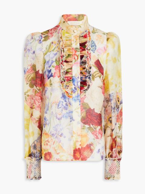 Zimmermann Floral-print linen and silk-blend organza top