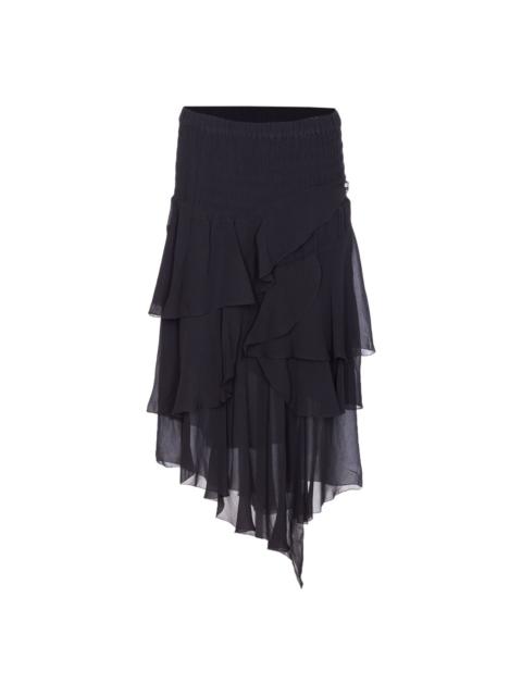ruffled asymmetric midi skirt