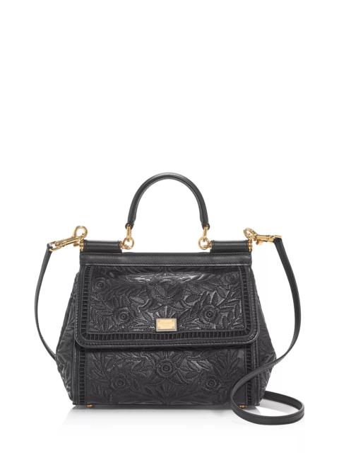 Dolce & Gabbana Sicily Embroidered Leather Top Handle Bag