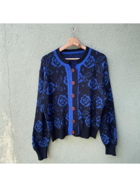 Other Designers Aran Isles Knitwear - Japanese Vintage Flower Blue/Black Button Cardigan Knitwear
