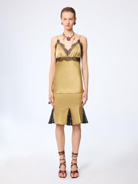 NINA RICCI Gold V-Neck Silk Satin Top