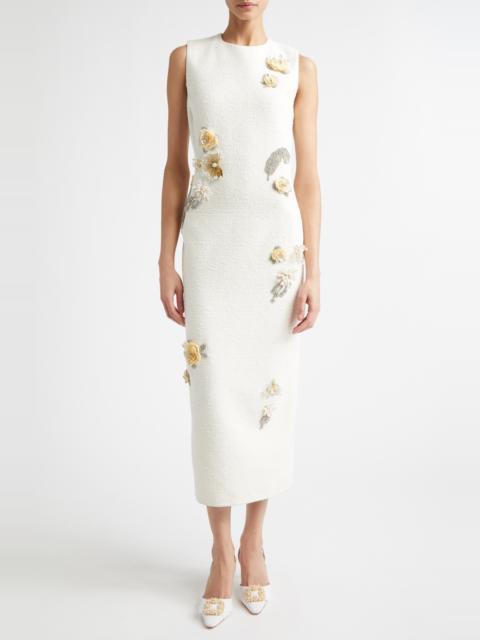 Oscar de la Renta Oscar de la Renta Brooch Embroidered Sleeveless Tweed Cocktail Dress in Ivory at Nordstrom