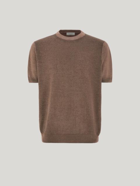 Canali WALNUT SHORT-SLEEVED, WOOL AND SILK BLEND CREW NECK