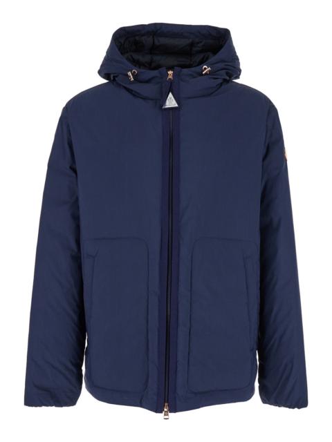 Moncler Moncler Genius Men 'Caracara' Blue Jacket With Drawstring Hood And Logo Patch On The Sleeve In Cotto
