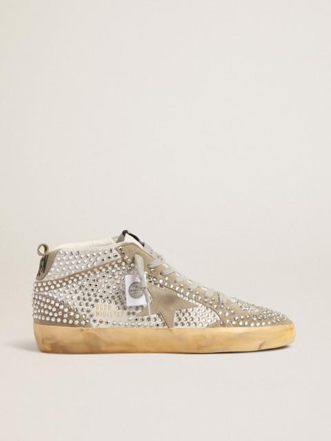 Golden Goose Mid Star in white and dove-gray suede with Swarovski crystals