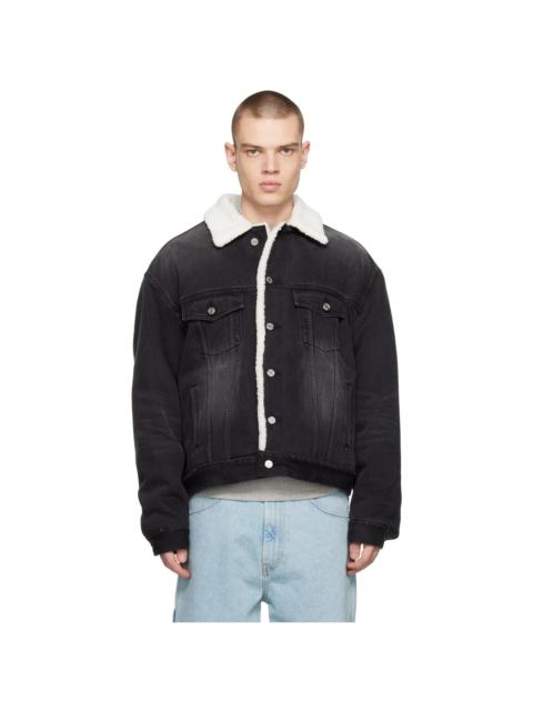We11done Black Oversized Faux-Shearling Denim Jacket