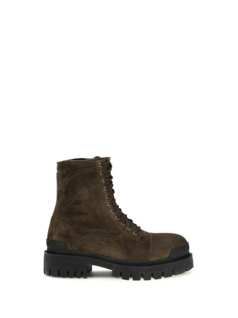 BALENCIAGA Balenciaga Combat Strike Waxed Suede Boots Olive