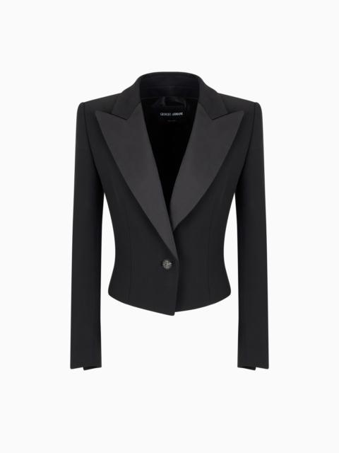 GIORGIO ARMANI GLITTER SILK-CADY SINGLE-BREASTED SHORT JACKET
