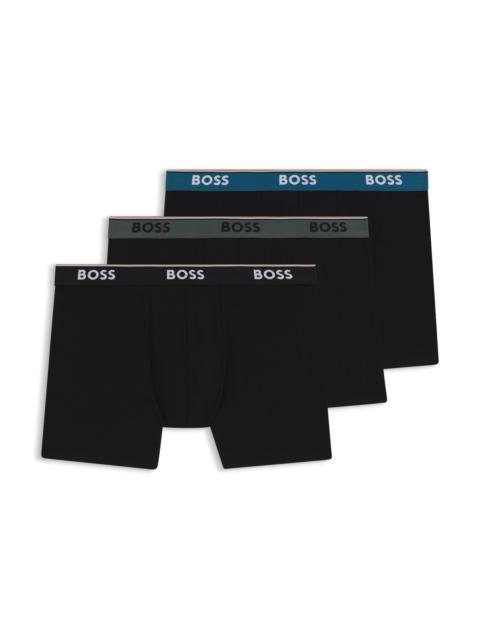 BOSS THREE-PACK OF STRETCH-COTTON BOXER BRIEFS WITH LOGOS