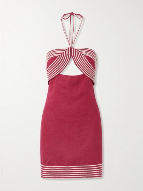 ANDRES OTALORA De Coco Embroidered Linen Halterneck Mini Dress