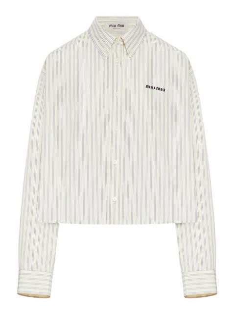 Miu Miu Miu Miu Women Striped Cotton Poplin Crop Shirt With Logo