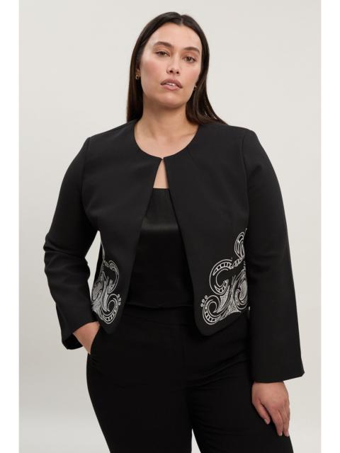 KAREN MILLEN Plus Size Tailored Cutwork Detail Collarless Jacket