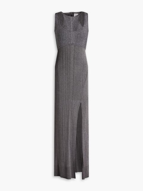 Other Designers Cutout metallic ribbed-knit gown