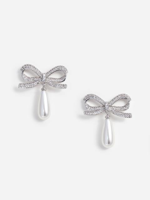 self-portrait Crystal Bow Pearl Droplet Earrings