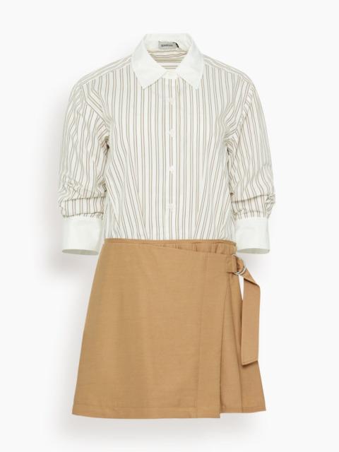SIMKHAI Frankie Mini Combo Shirt Dress in Sand Stripe Multi