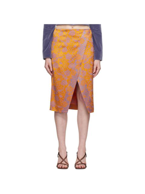 Dries Van Noten Orange & Purple Floral Midi Skirt
