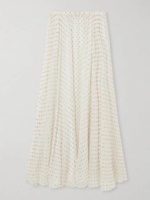 Chloé Gathered Metallic Polka-dot Silk-blend Maxi Skirt