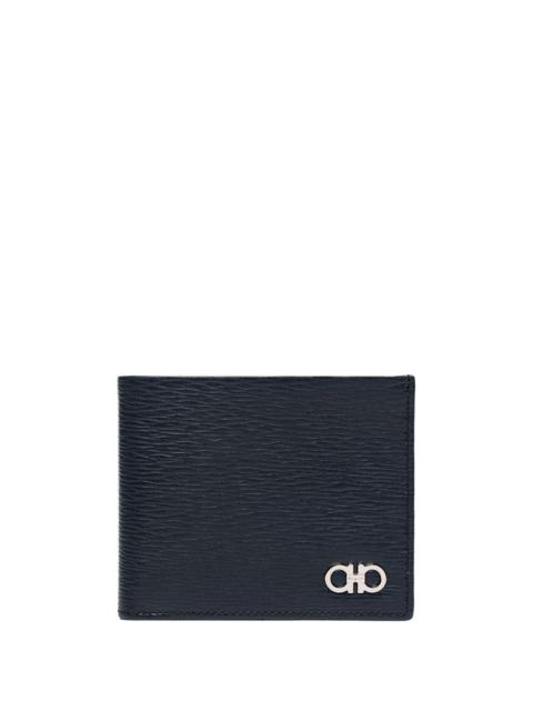 FERRAGAMO Ferragamo Men Wallet With Metallic Front Logo In Blue Leather For Men