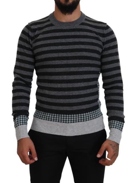 Dolce & Gabbana Black Gray Wool Logo Pullover Sweater