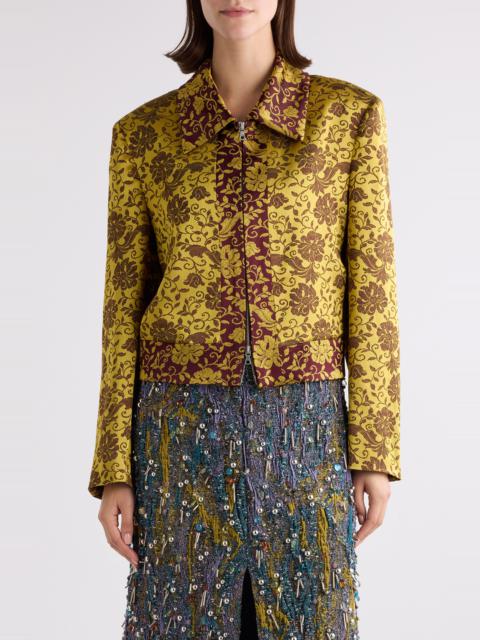Dries Van Noten Dries Van Noten Floral Jacquard Crop Satin Jacket in Ocra at Nordstrom