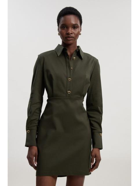 KAREN MILLEN Petite Techno Cotton Gold Hardware Long Sleeve Woven Mini Dress