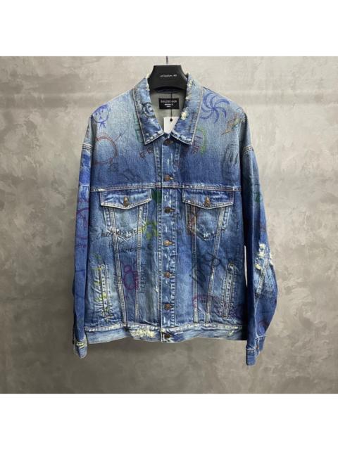 BALENCIAGA Balenciaga Blue Graffiti-Print Logo Denim Jacket