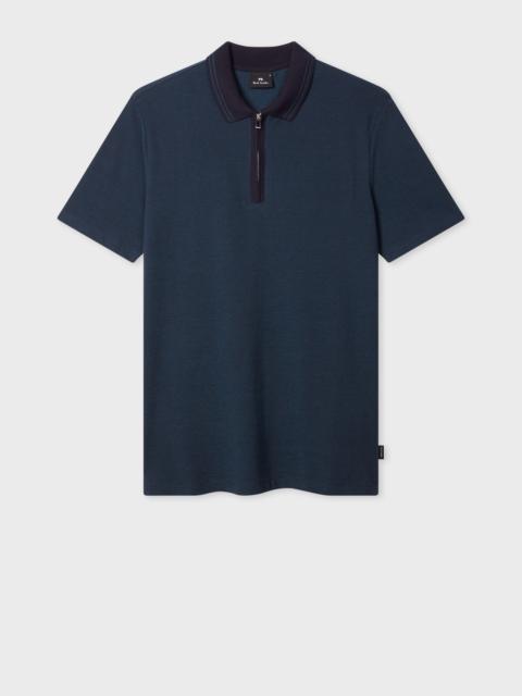 Paul Smith Navy Cotton Jacquard Zip-Neck Polo Shirt