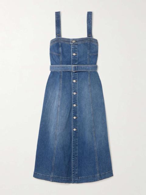 Alba belted stretch-denim midi dress Unknown