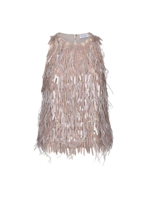 Brunello Cucinelli Brunello Cucinelli Sand Silk Sleeveless Sequin Top